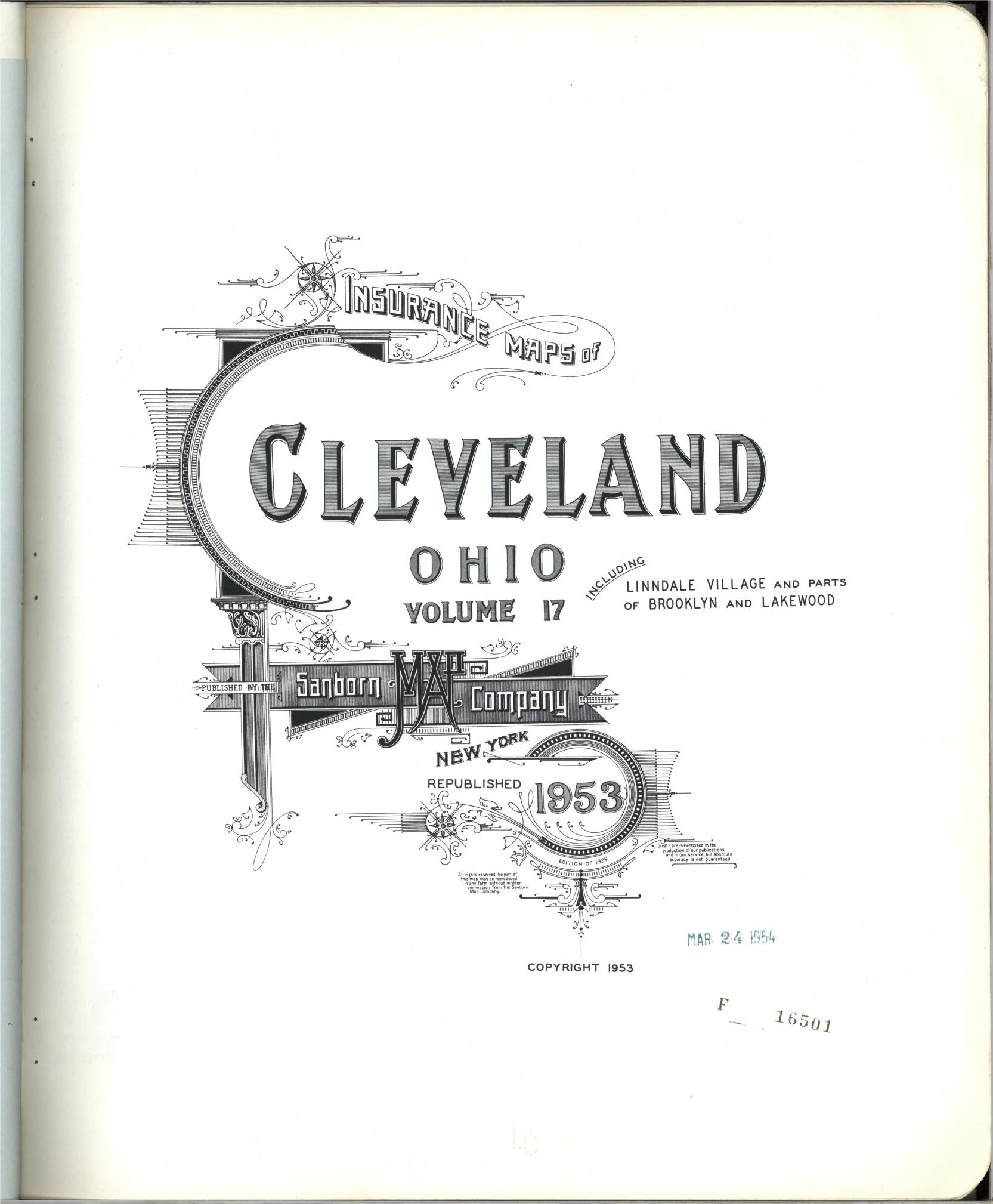 Sanborn Fire Insurance Map from Cleveland, Cuyahoga County, Ohio (1953), Sheet #0001 - Complete Map Set gallery image, historic Sanborn map, vintage wall art, Ohio Ohio