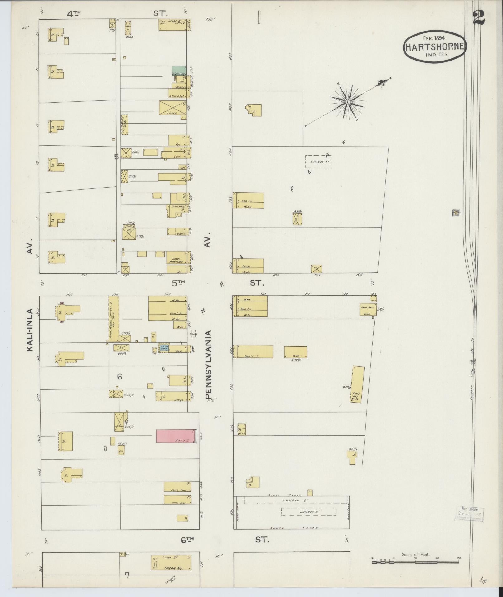 Sanborn Fire Insurance Map from Hartshorne, Pittsburg County, Oklahoma (1894), Sheet #0002 - Complete Map Set gallery image, historic Sanborn map, vintage wall art, Oklahoma Oklahoma