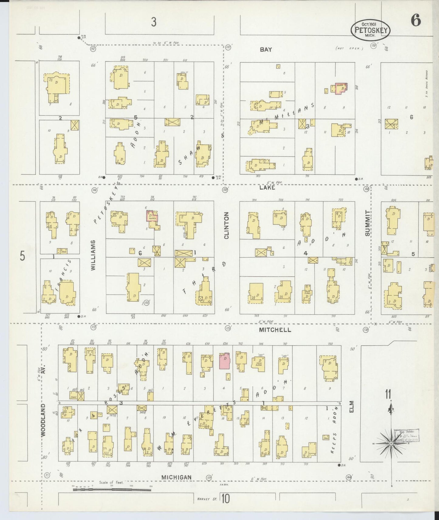 Sanborn Fire Insurance Map from Petoskey, Emmet County, Michigan (1901), Sheet #0006 - Complete Map Set gallery image, historic Sanborn map, vintage wall art, Michigan Michigan