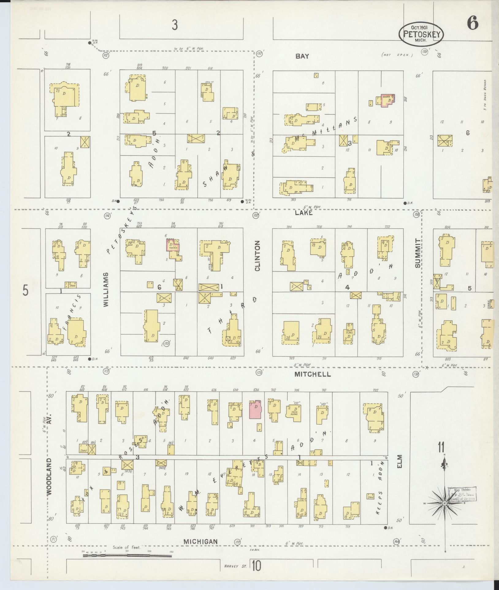 Sanborn Fire Insurance Map from Petoskey, Emmet County, Michigan (1901), Sheet #0006 - Complete Map Set gallery image, historic Sanborn map, vintage wall art, Michigan Michigan