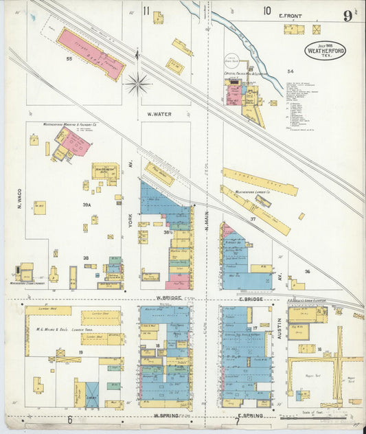 Sanborn Fire Insurance Map from Weatherford, Parker County, Texas (1905), Sheet #0009 - Historic Sanborn Fire Insurance Map Print, vintage old map wall art, antique decor, genealogy gift, Texas Texas map