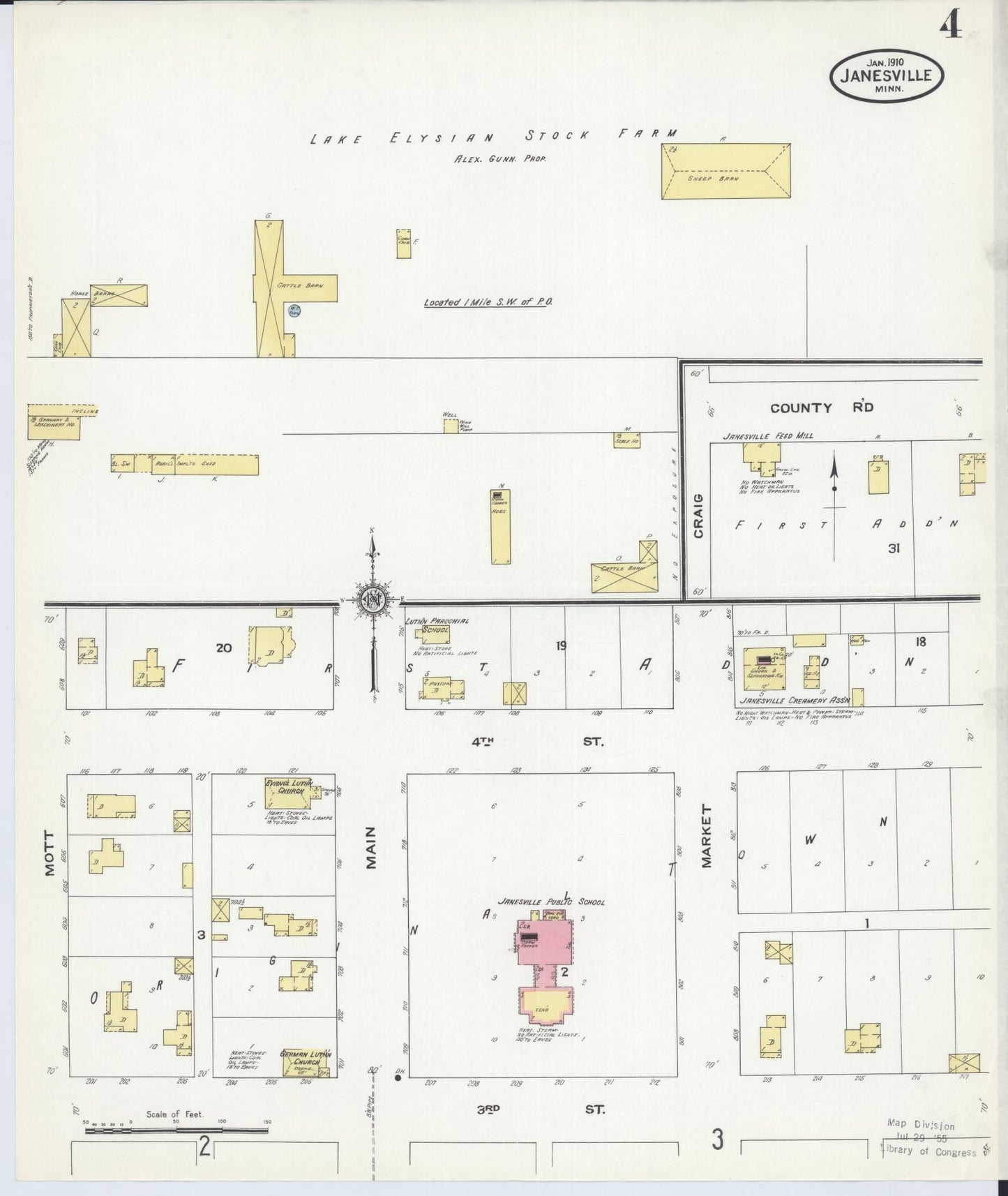 Sanborn Fire Insurance Map from Janesville, Waseca County, Minnesota (1910), Sheet #0004 - Complete Map Set gallery image, historic Sanborn map, vintage wall art, Minnesota Minnesota