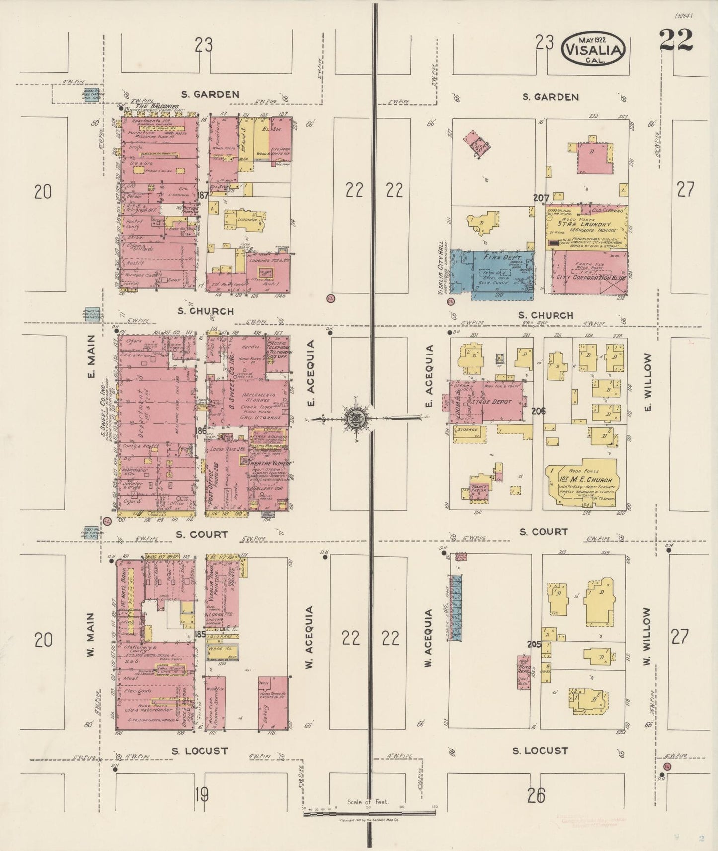 Sanborn Fire Insurance Map from Visalia, Tulare County, California (1922), Sheet #0022 - Complete Map Set gallery image, historic Sanborn map, vintage wall art, California California