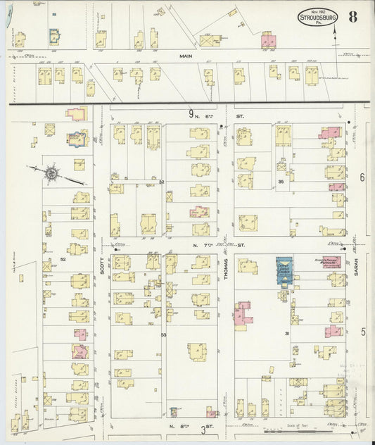 Sanborn Fire Insurance Map from Stroudsburg, Monroe County, Pennsylvania (1912), Sheet #0008 - Historic Sanborn Fire Insurance Map Print, vintage old map wall art, antique decor, genealogy gift, Pennsylvania Pennsylvania map
