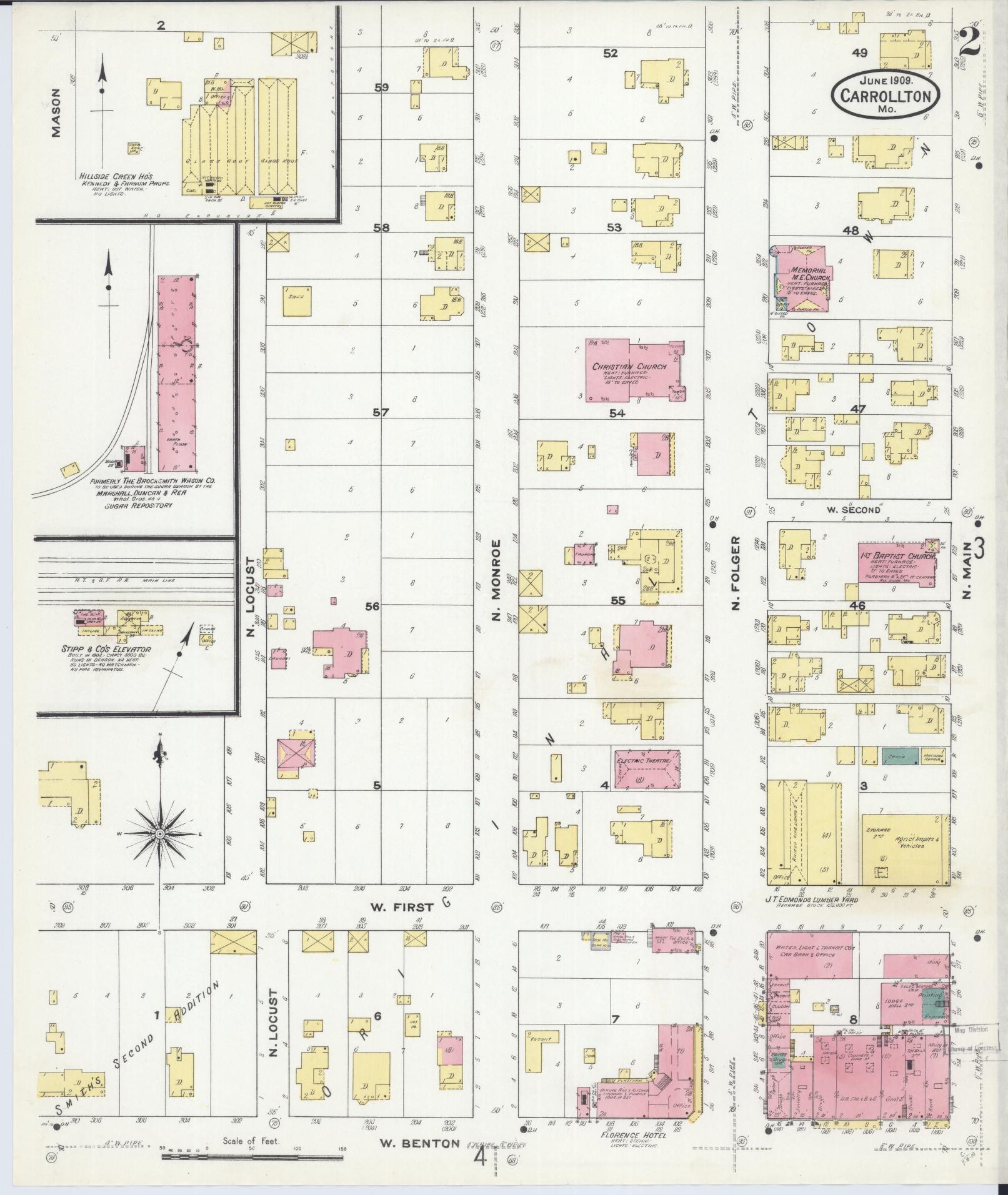 Sanborn Fire Insurance Map from Carrollton, Carroll County, Missouri (1909), Sheet #0002 - Complete Map Set gallery image, historic Sanborn map, vintage wall art, Missouri Missouri