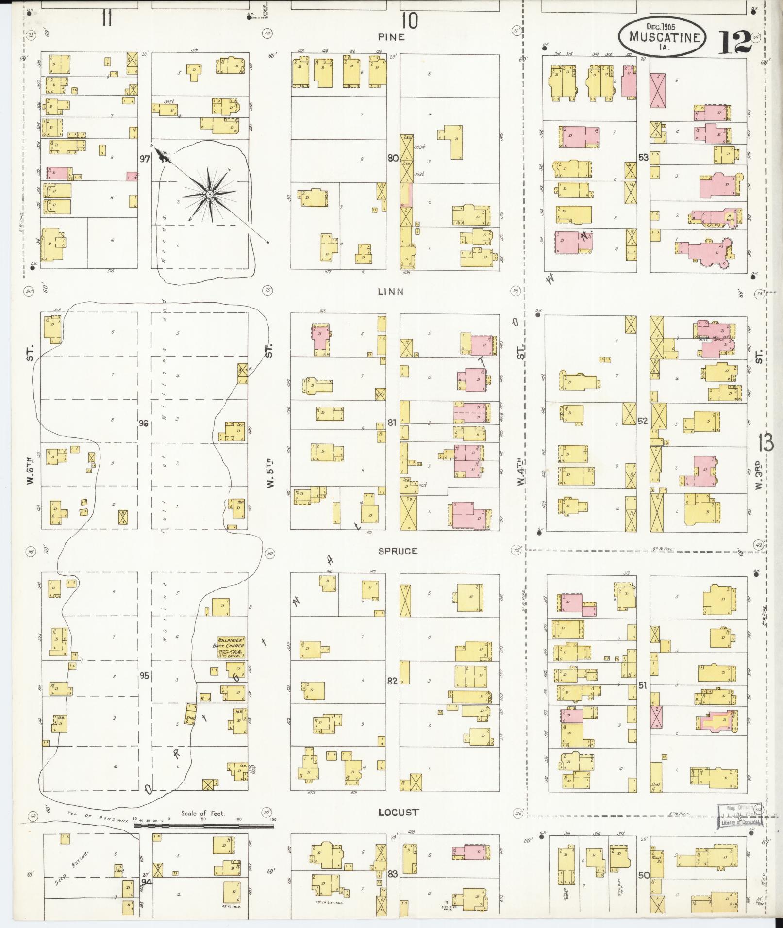 Sanborn Fire Insurance Map from Muscatine, Muscatine County, Iowa (1905), Sheet #0012 - Historic Sanborn Fire Insurance Map Print