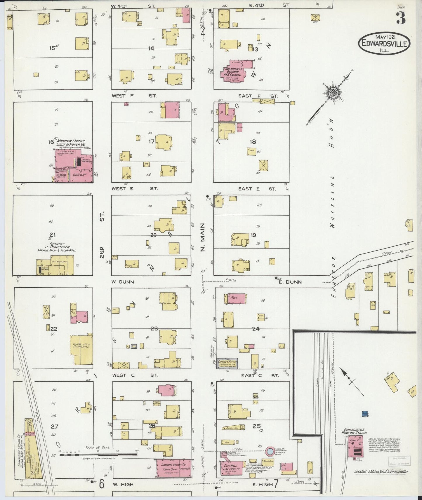 Sanborn Fire Insurance Map from Edwardsville, Madison County, Illinois (1921), Sheet #0003 - Complete Map Set gallery image, historic Sanborn map, vintage wall art, Illinois Illinois