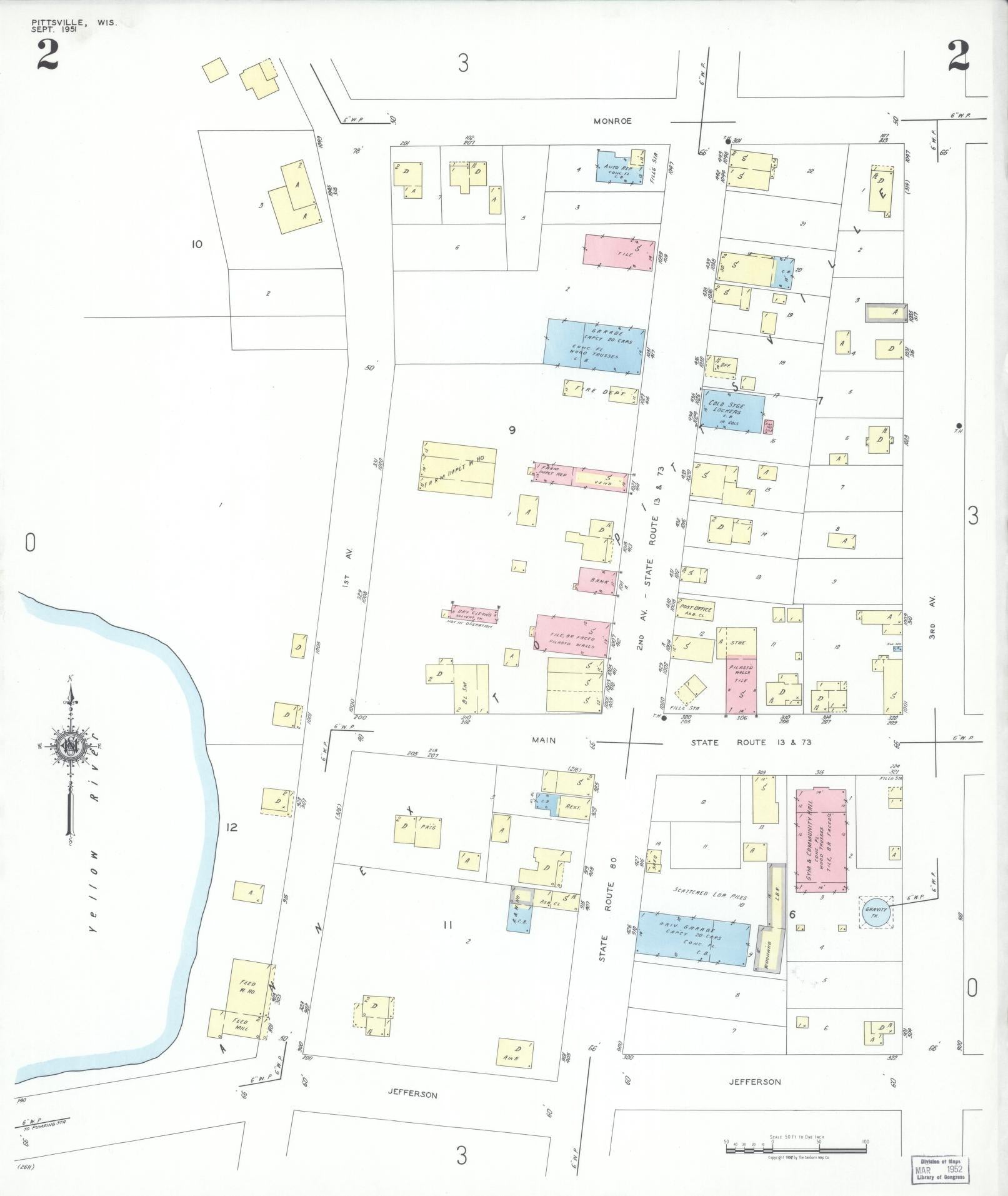 Sanborn Fire Insurance Map from Pittsville, Wood County, Wisconsin (1951), Sheet #0002 - Complete Map Set gallery image, historic Sanborn map, vintage wall art, Wisconsin Wisconsin