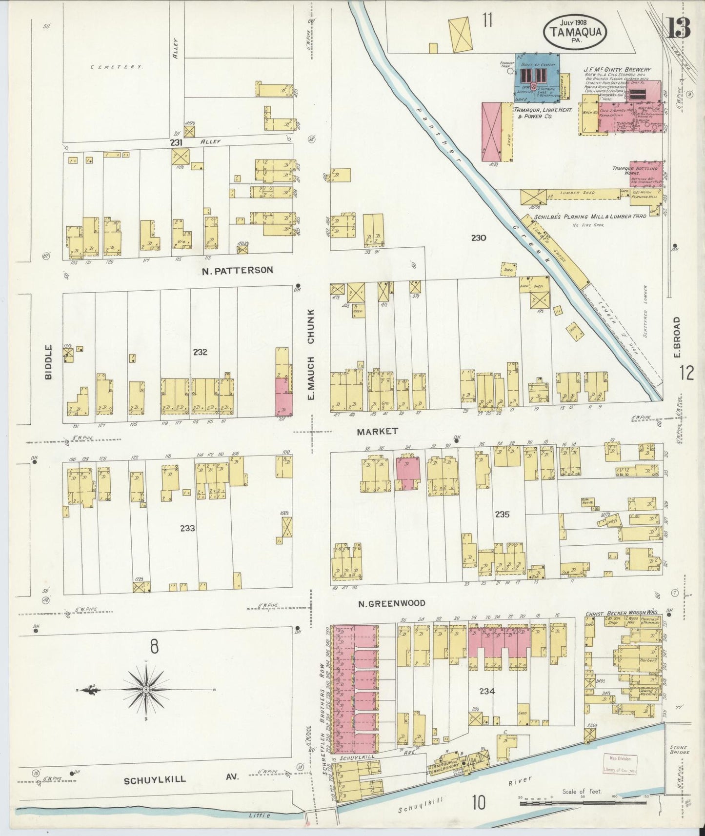 Sanborn Fire Insurance Map from Tamaqua, Schuylkill County, Pennsylvania (1908), Sheet #0013 - Complete Map Set gallery image, historic Sanborn map, vintage wall art, Pennsylvania Pennsylvania