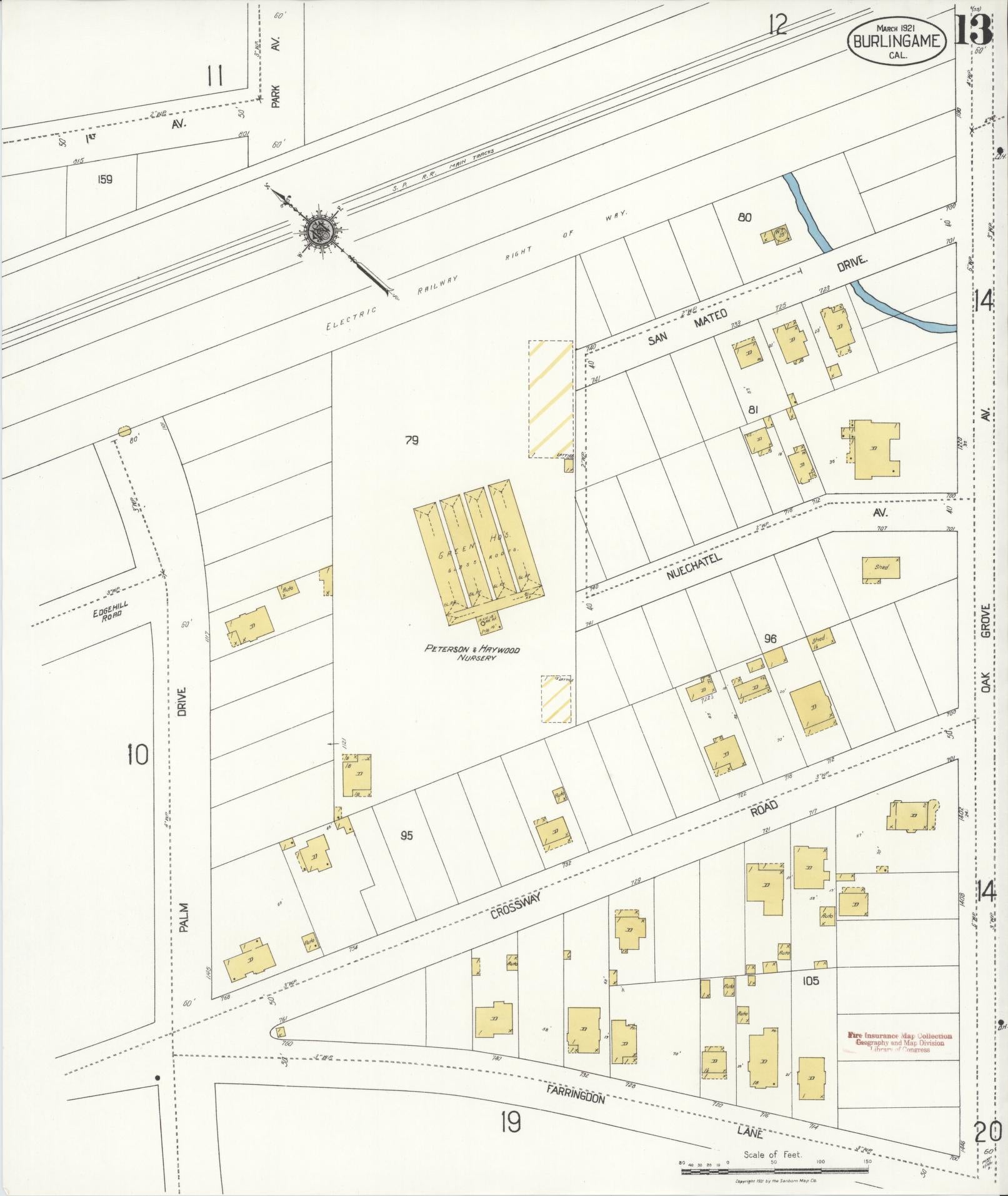 Sanborn Fire Insurance Map from Burlingame, San Mateo County, California (1921), Sheet #0013 - Complete Map Set gallery image, historic Sanborn map, vintage wall art, California California
