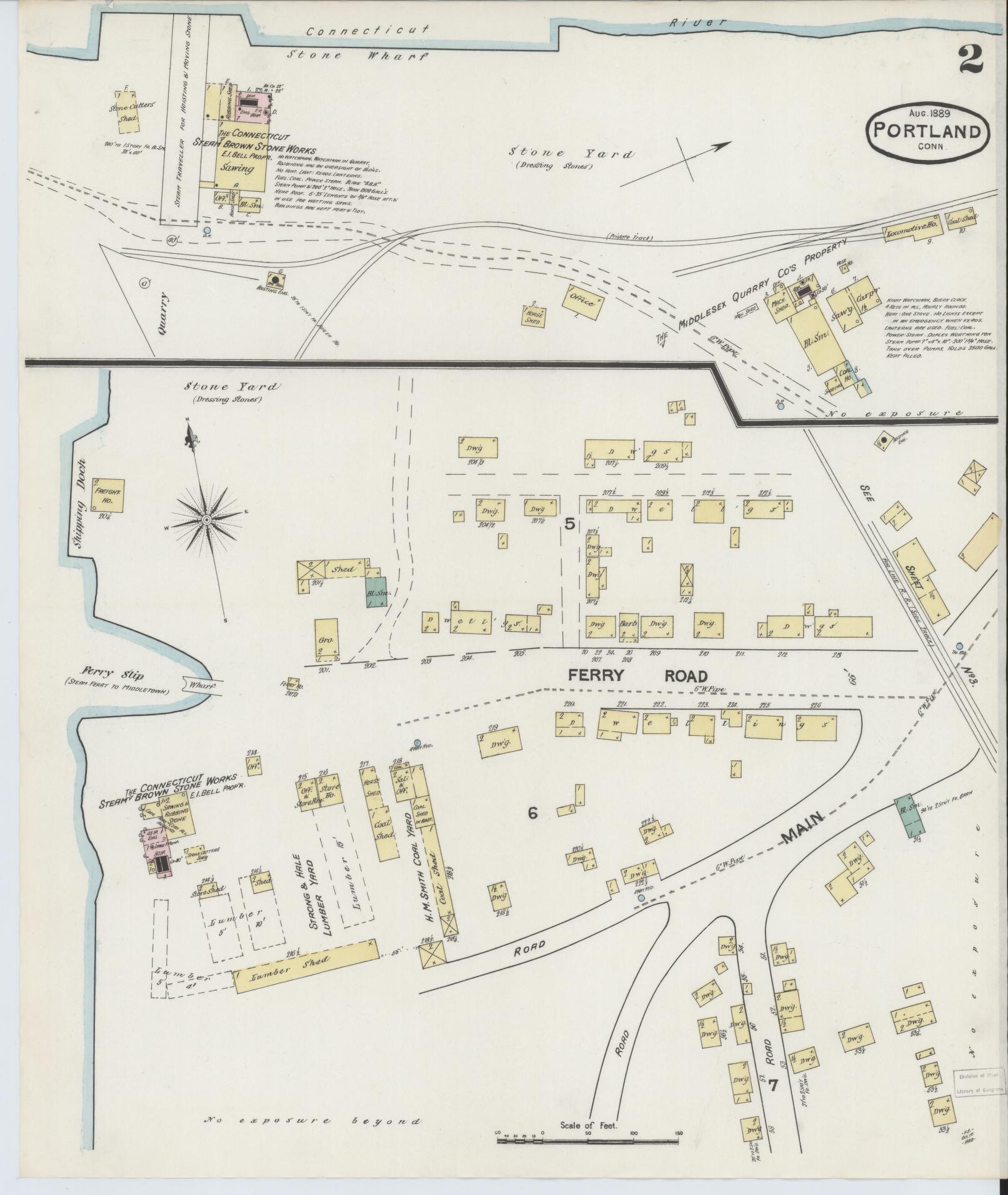 Sanborn Fire Insurance Map from Portland, Middlesex County, Connecticut (1889), Sheet #0002 - Complete Map Set gallery image, historic Sanborn map, vintage wall art, Connecticut Connecticut