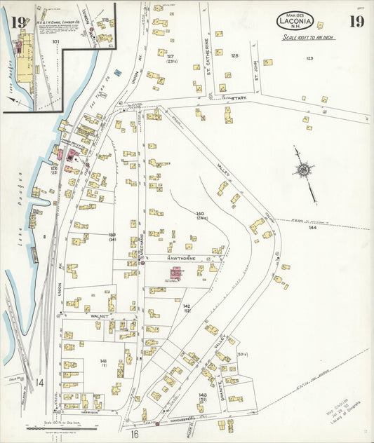 Sanborn Fire Insurance Map from Laconia, Belknap County, New Hampshire (1923), Sheet #0019 - Historic Sanborn Fire Insurance Map Print, vintage old map wall art, antique decor, genealogy gift, New Hampshire New Hampshire map