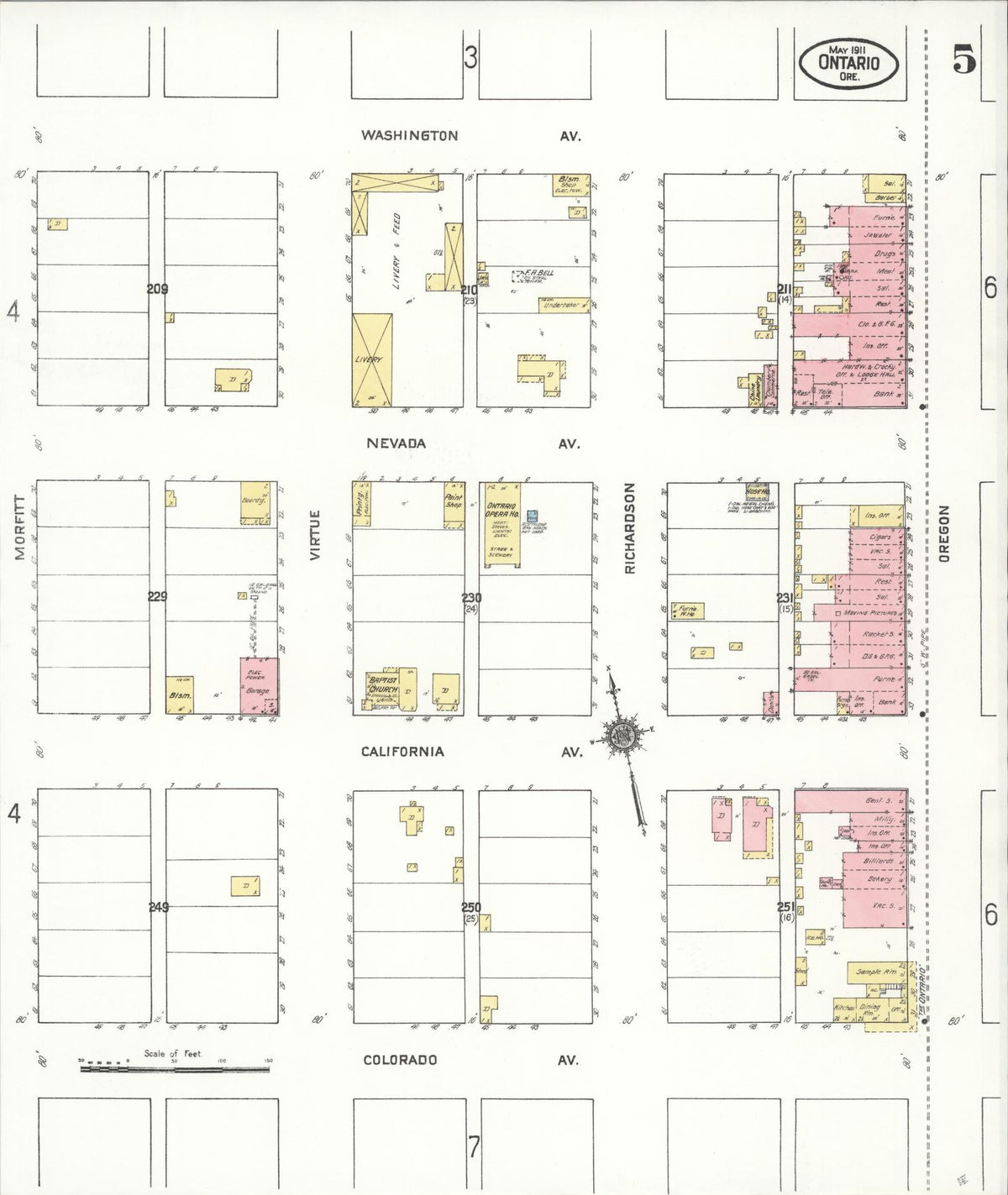 Sanborn Fire Insurance Map from Ontario, Malheur County, Oregon (1911), Sheet #0005 - Historic Sanborn Fire Insurance Map Print, vintage old map wall art, antique decor, genealogy gift, Oregon Oregon map