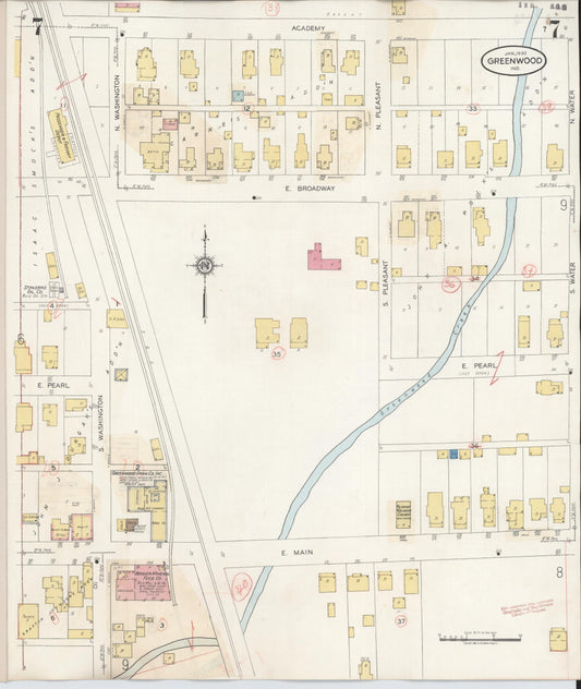 Sanborn Fire Insurance Map from Greenwood, Johnson County, Indiana (1940), Sheet #0007 - Historic Sanborn Fire Insurance Map Print, vintage old map wall art, antique decor, genealogy gift, Indiana Indiana map