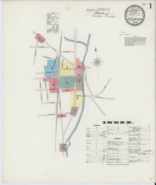 Sanborn Fire Insurance Map from Homer, Cortland County, New York (1893), Sheet #0001 - Complete Map Set gallery image, historic Sanborn map, vintage wall art, New York New York