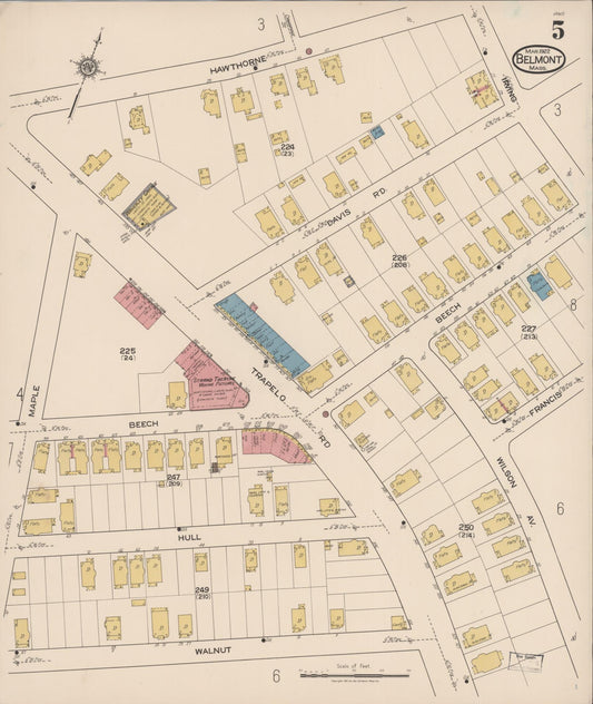 Sanborn Fire Insurance Map from Belmont, Middlesex County, Massachusetts (1922), Sheet #0005 - Historic Sanborn Fire Insurance Map Print, vintage old map wall art, antique decor, genealogy gift, Massachusetts Massachusetts map