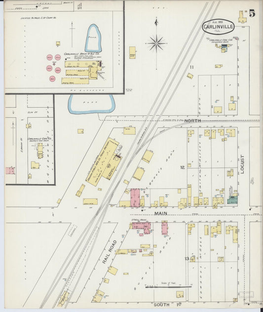 Sanborn Fire Insurance Map from Carlinville, Macoupin County, Illinois (1893), Sheet #0005 - Historic Sanborn Fire Insurance Map Print, vintage old map wall art, antique decor, genealogy gift, Illinois Illinois map