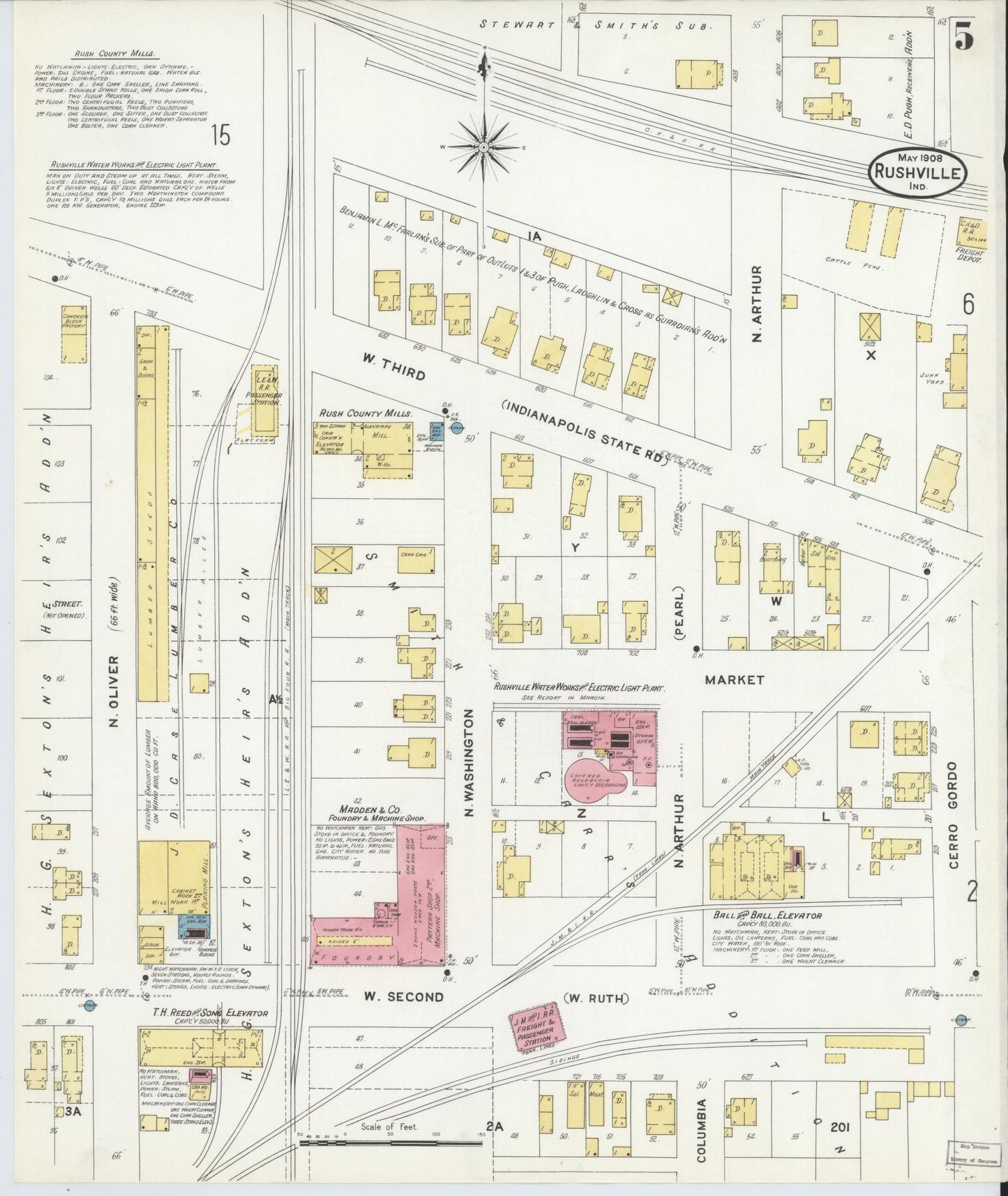 Sanborn Fire Insurance Map from Rushville, Rush County, Indiana (1908), Sheet #0005 - Complete Map Set gallery image, historic Sanborn map, vintage wall art, Indiana Indiana
