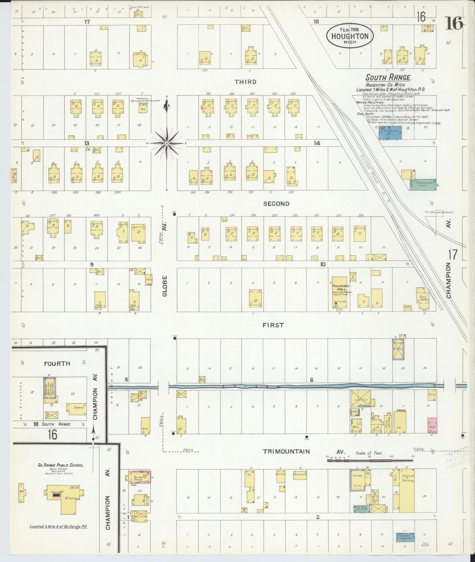 Sanborn Fire Insurance Map from Houghton, Houghton County, Michigan (1908), Sheet #0016 - Historic Sanborn Fire Insurance Map Print, vintage old map wall art, antique decor, genealogy gift, Michigan Michigan map