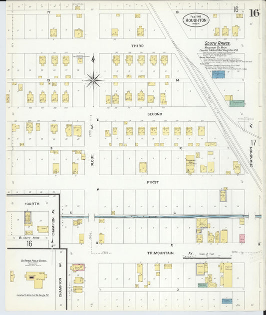 Sanborn Fire Insurance Map from Houghton, Houghton County, Michigan (1908), Sheet #0016 - Historic Sanborn Fire Insurance Map Print, vintage old map wall art, antique decor, genealogy gift, Michigan Michigan map