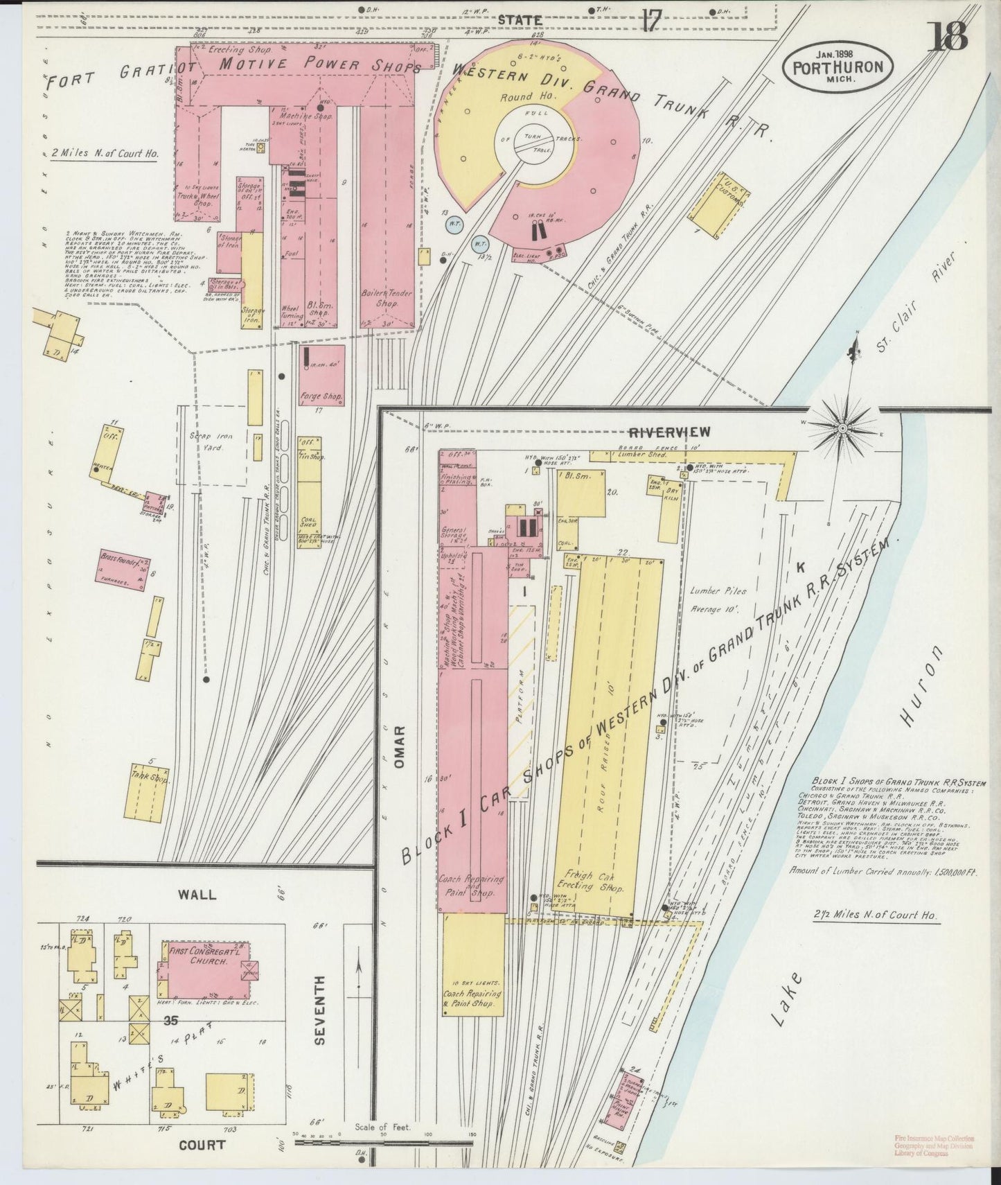 Sanborn Fire Insurance Map from Port Huron, Saint Clair County, Michigan (1898), Sheet #0018 - Complete Map Set gallery image, historic Sanborn map, vintage wall art, Michigan Michigan