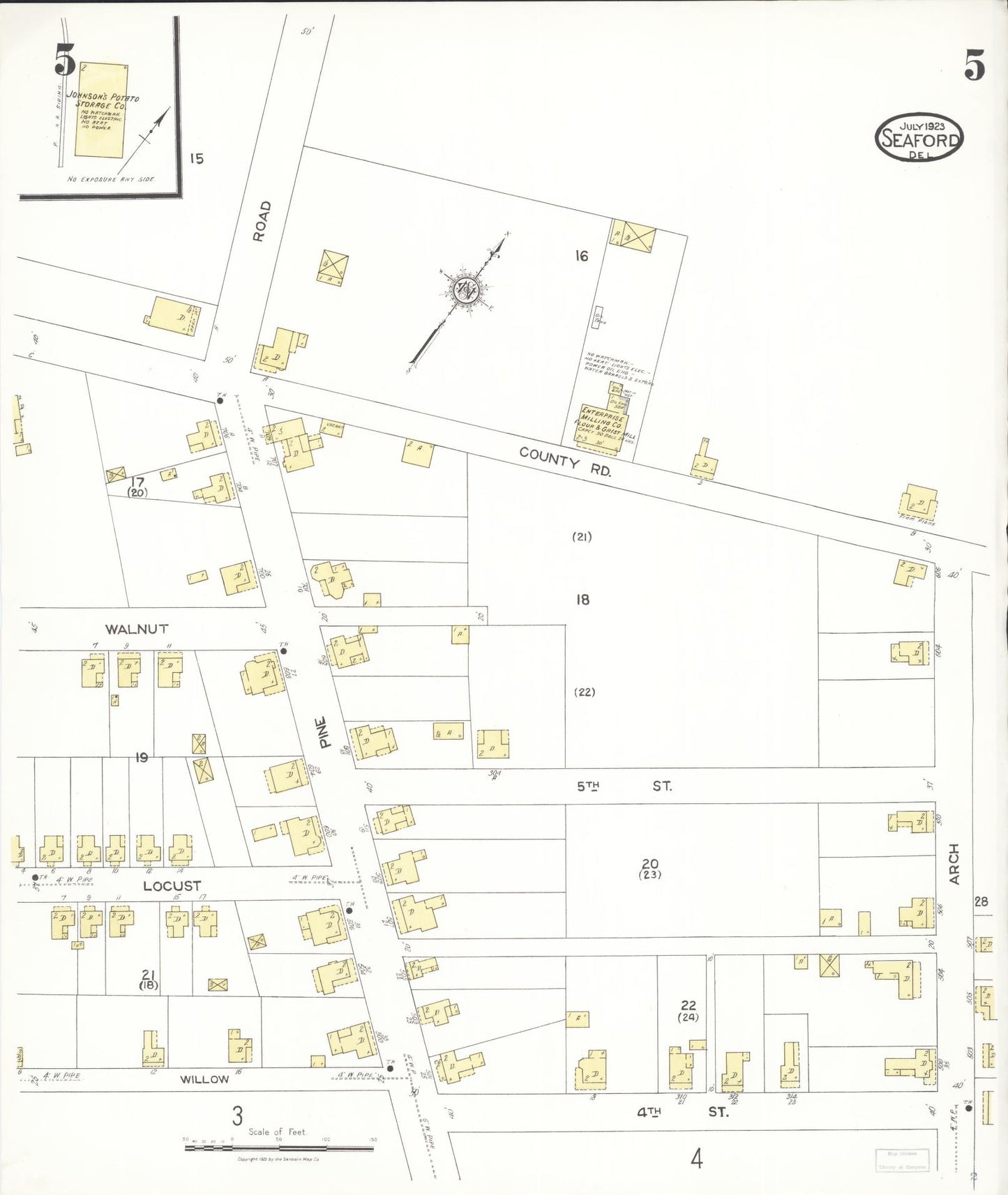 Sanborn Fire Insurance Map from Seaford, Sussex County, Delaware (1923), Sheet #0005 - Historic Sanborn Fire Insurance Map Print, vintage old map wall art, antique decor, genealogy gift, Delaware Delaware map