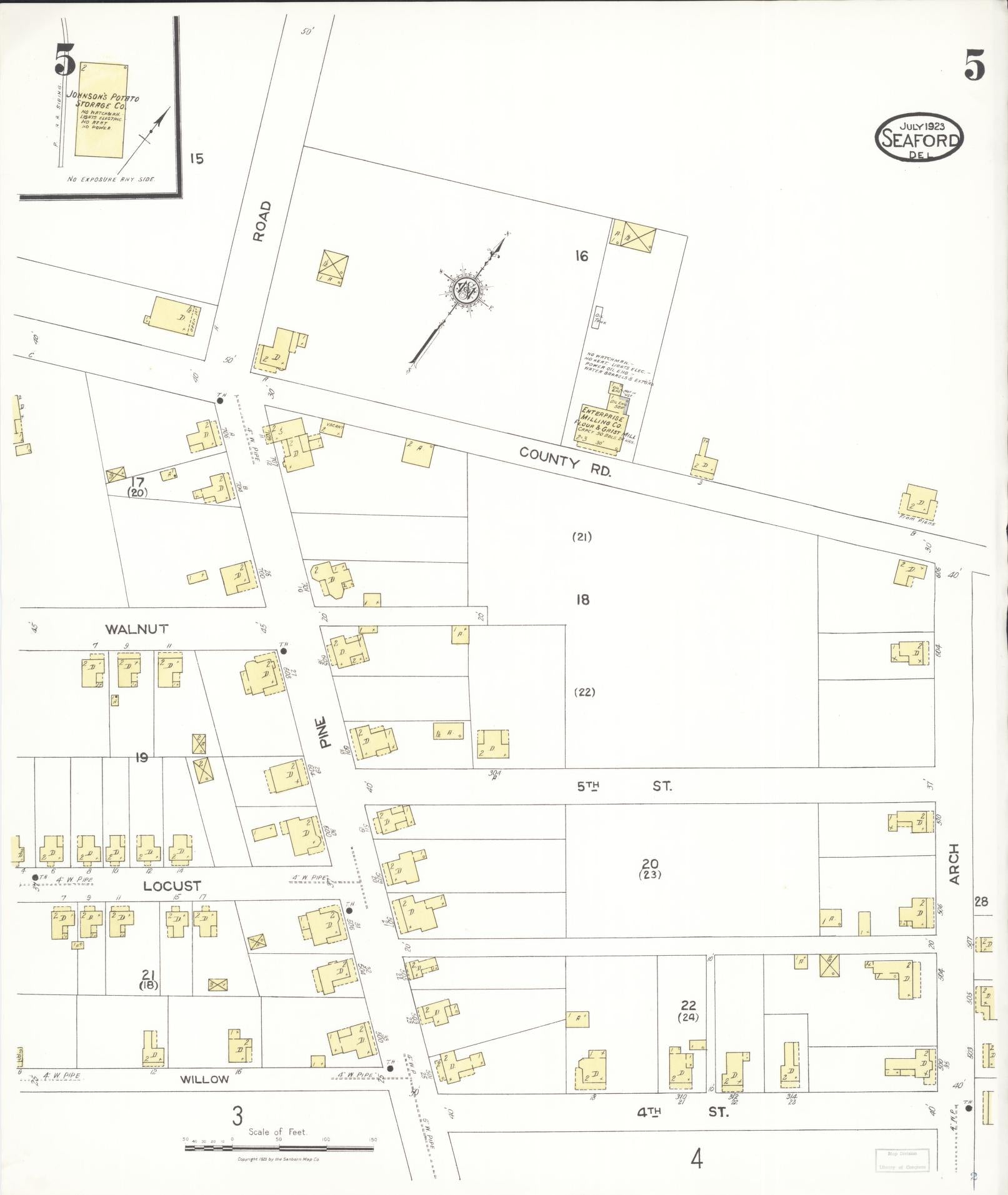 Sanborn Fire Insurance Map from Seaford, Sussex County, Delaware (1923), Sheet #0005 - Historic Sanborn Fire Insurance Map Print, vintage old map wall art, antique decor, genealogy gift, Delaware Delaware map