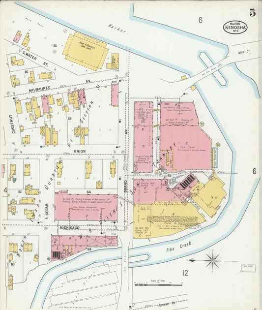 Sanborn Fire Insurance Map from Kenosha, Kenosha County, Wisconsin (1900), Sheet #0005 - Historic Sanborn Fire Insurance Map Print, vintage old map wall art, antique decor, genealogy gift, Wisconsin Wisconsin map