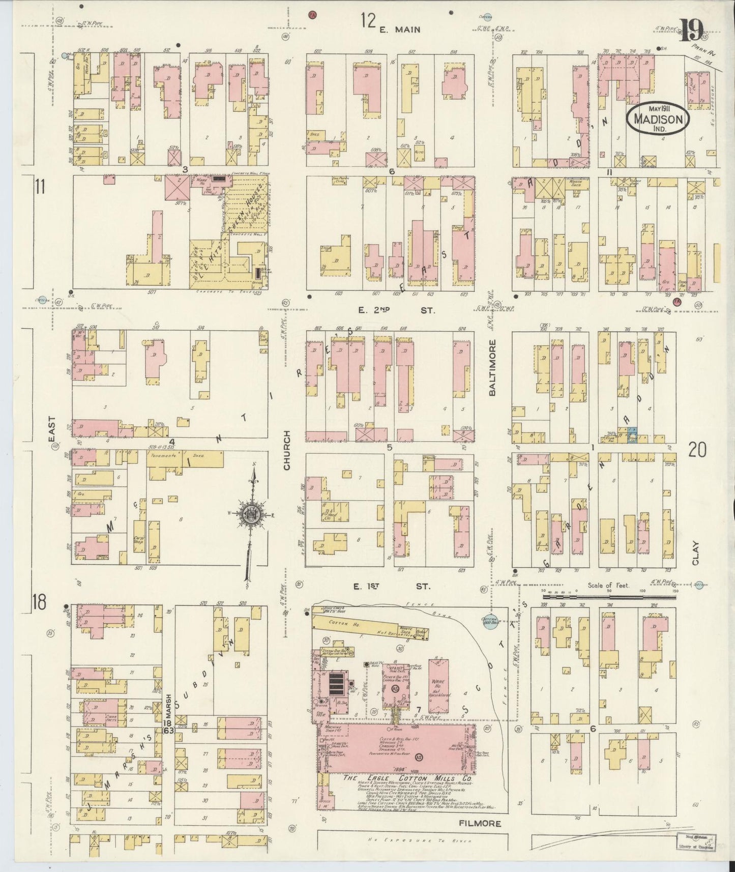 Sanborn Fire Insurance Map from Madison, Jefferson County, Indiana (1911), Sheet #0019 - Complete Map Set gallery image, historic Sanborn map, vintage wall art, Indiana Indiana