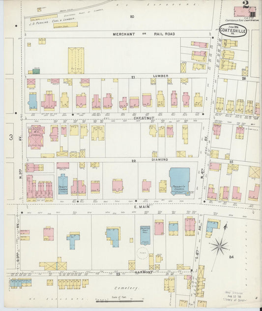 Sanborn Fire Insurance Map from Coatesville, Chester County, Pennsylvania (1896), Sheet #0002 - Historic Sanborn Fire Insurance Map Print, vintage old map wall art, antique decor, genealogy gift, Pennsylvania Pennsylvania map
