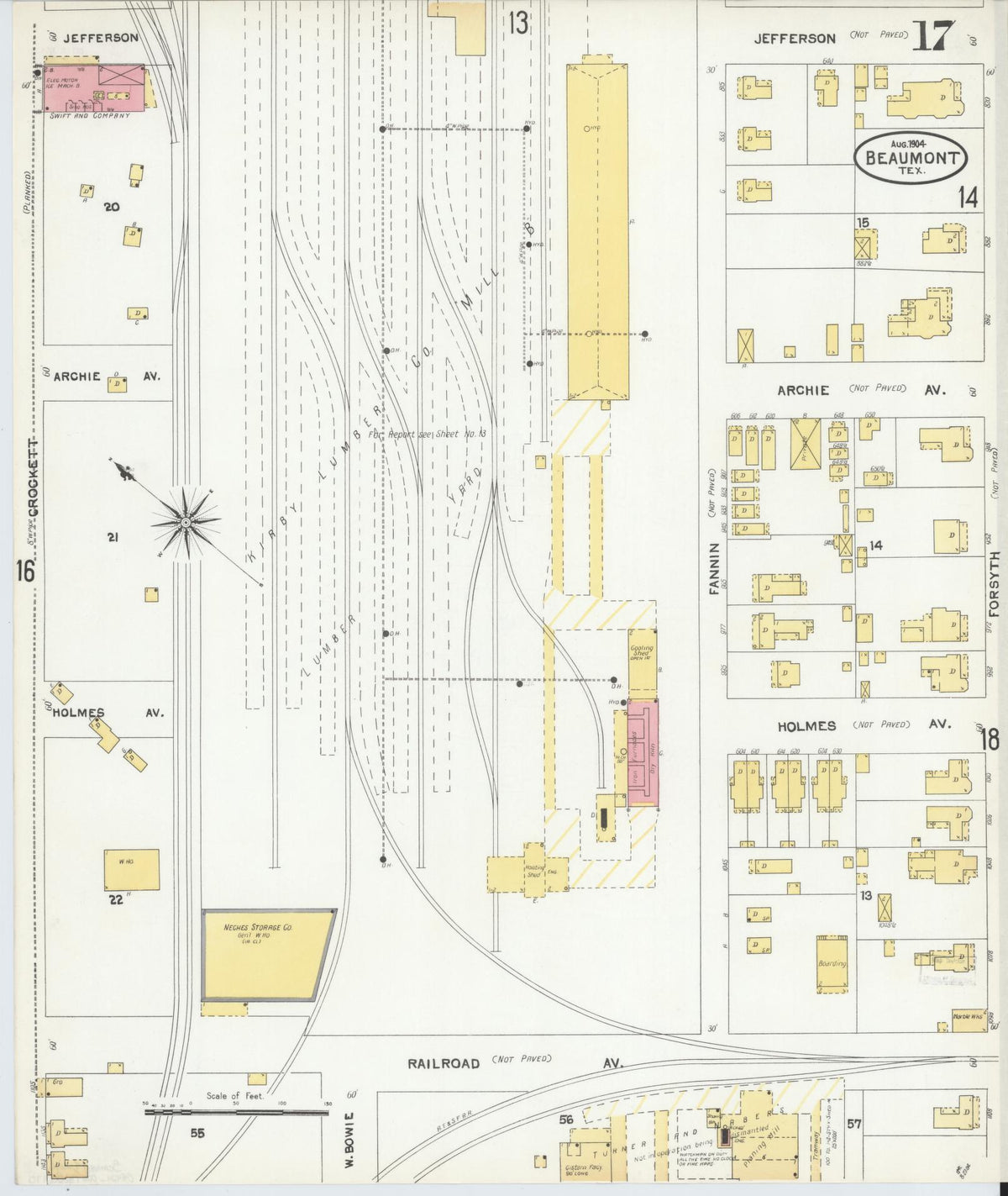 Sanborn Fire Insurance Map from Beaumont, Jefferson County, Texas (1904), Sheet #0017 - Complete Map Set gallery image, historic Sanborn map, vintage wall art, Texas Texas