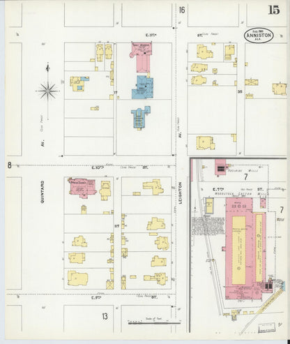 Sanborn Fire Insurance Map from Anniston, Calhoun County, Alabama (1905), Sheet #0015 - Complete Map Set gallery image, historic Sanborn map, vintage wall art, Alabama Alabama