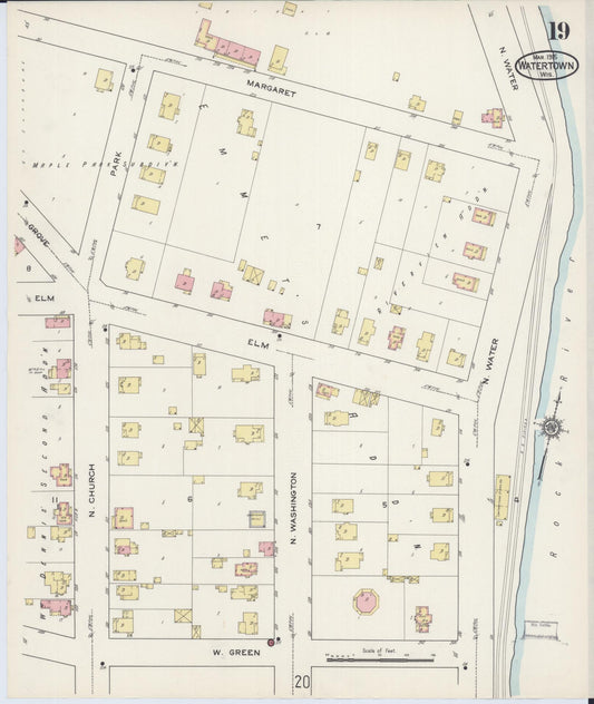 Sanborn Fire Insurance Map from Watertown, Jefferson County, Wisconsin (1915), Sheet #0020 - Historic Sanborn Fire Insurance Map Print, vintage old map wall art, antique decor, genealogy gift, Wisconsin Wisconsin map