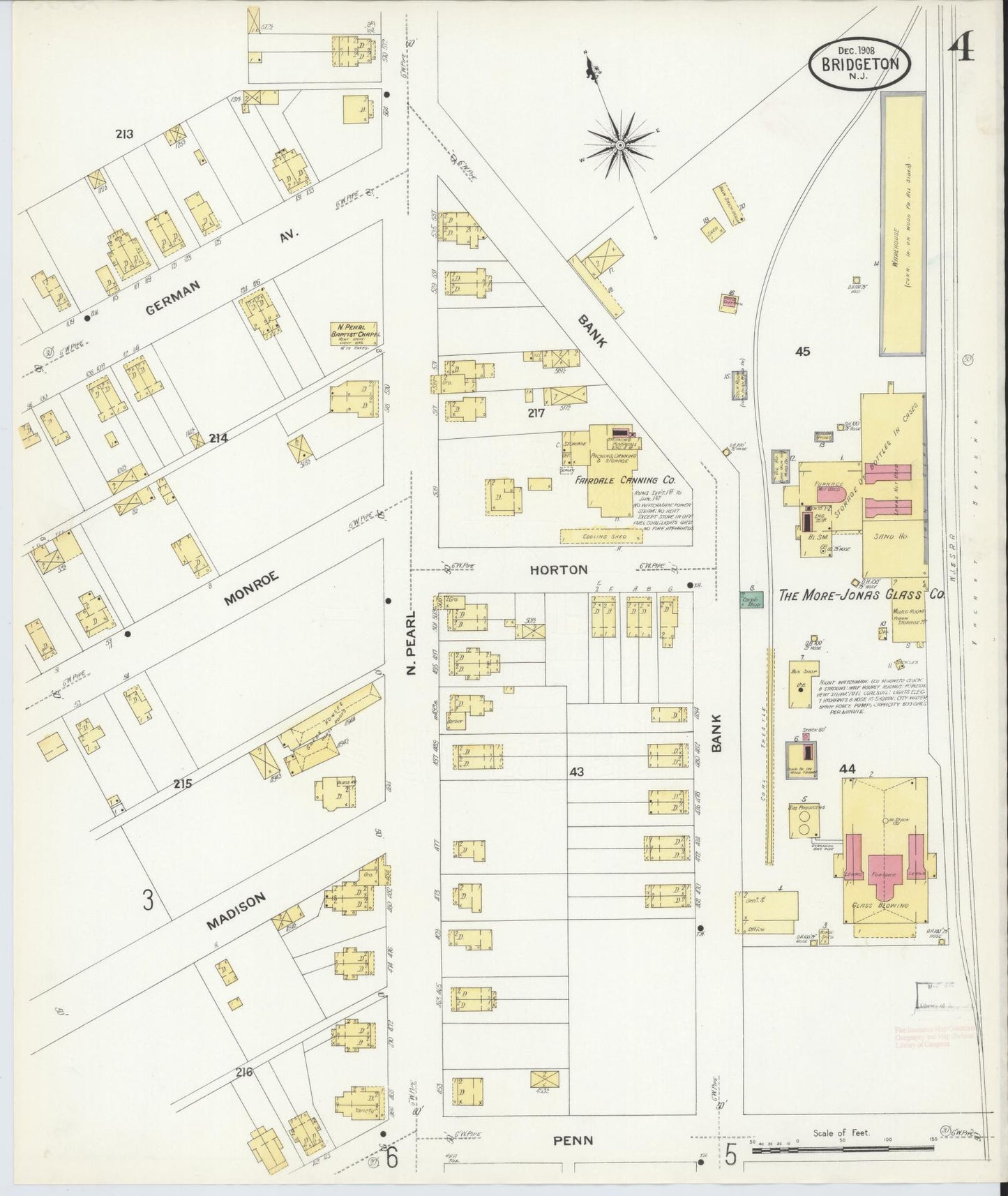 Sanborn Fire Insurance Map from Bridgeton, Cumberland County, New Jersey (1908), Sheet #0004 - Complete Map Set gallery image, historic Sanborn map, vintage wall art, New Jersey New Jersey