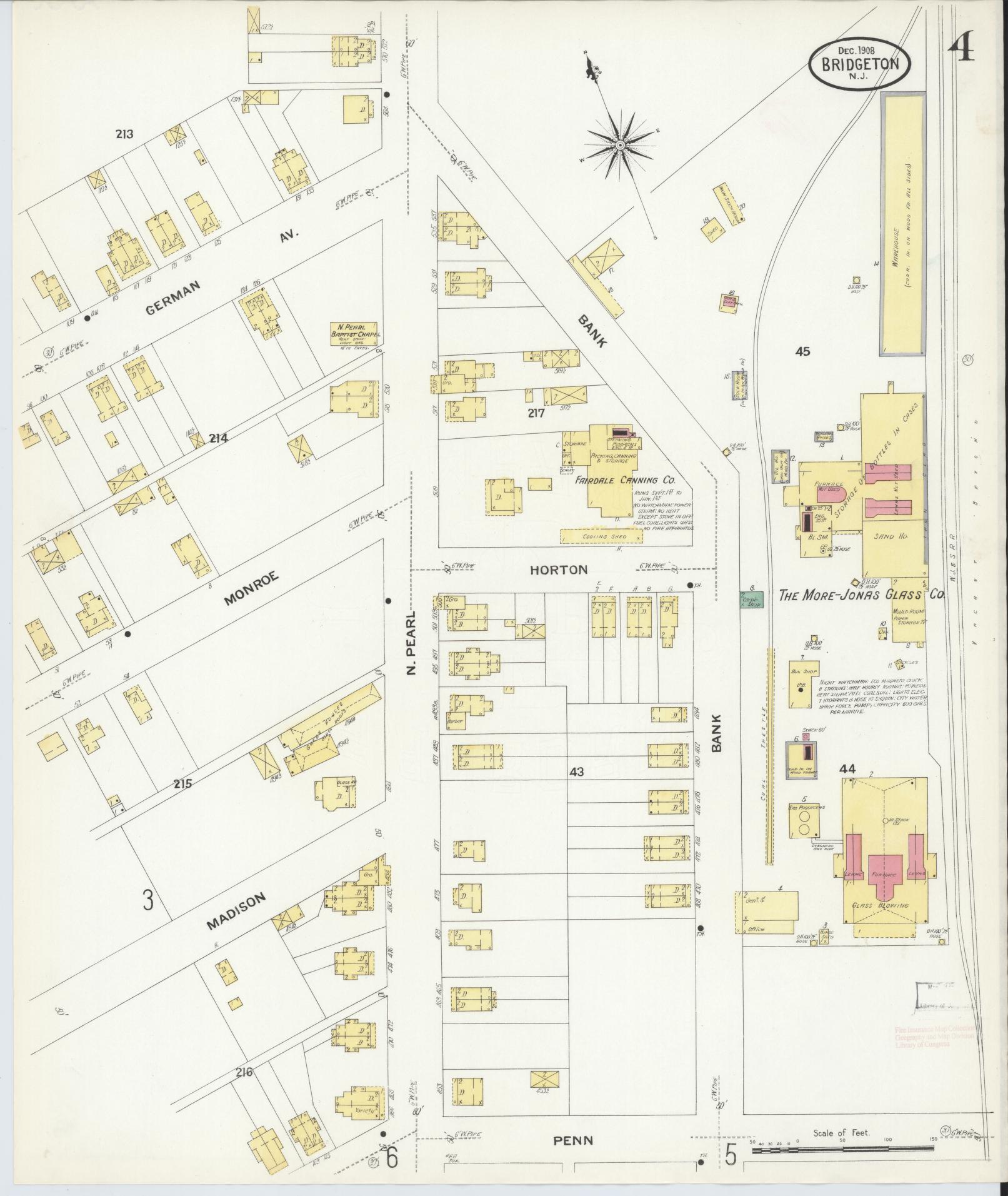 Sanborn Fire Insurance Map from Bridgeton, Cumberland County, New Jersey (1908), Sheet #0004 - Complete Map Set gallery image, historic Sanborn map, vintage wall art, New Jersey New Jersey