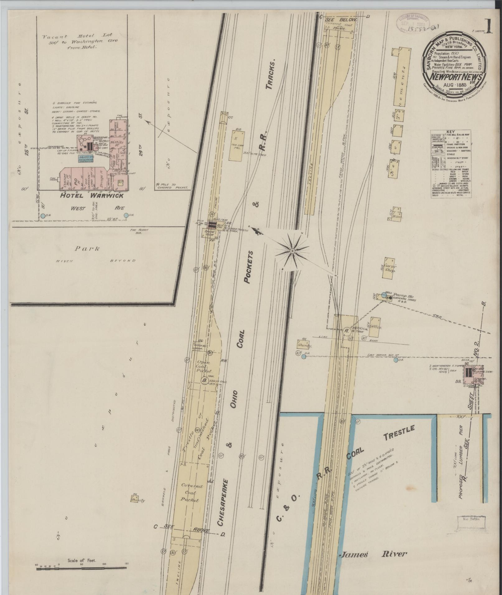 Sanborn Fire Insurance Map from Newport News, Independent Cities, Virginia. (1885) – Historic Sanborn Fire Insurance Map Print