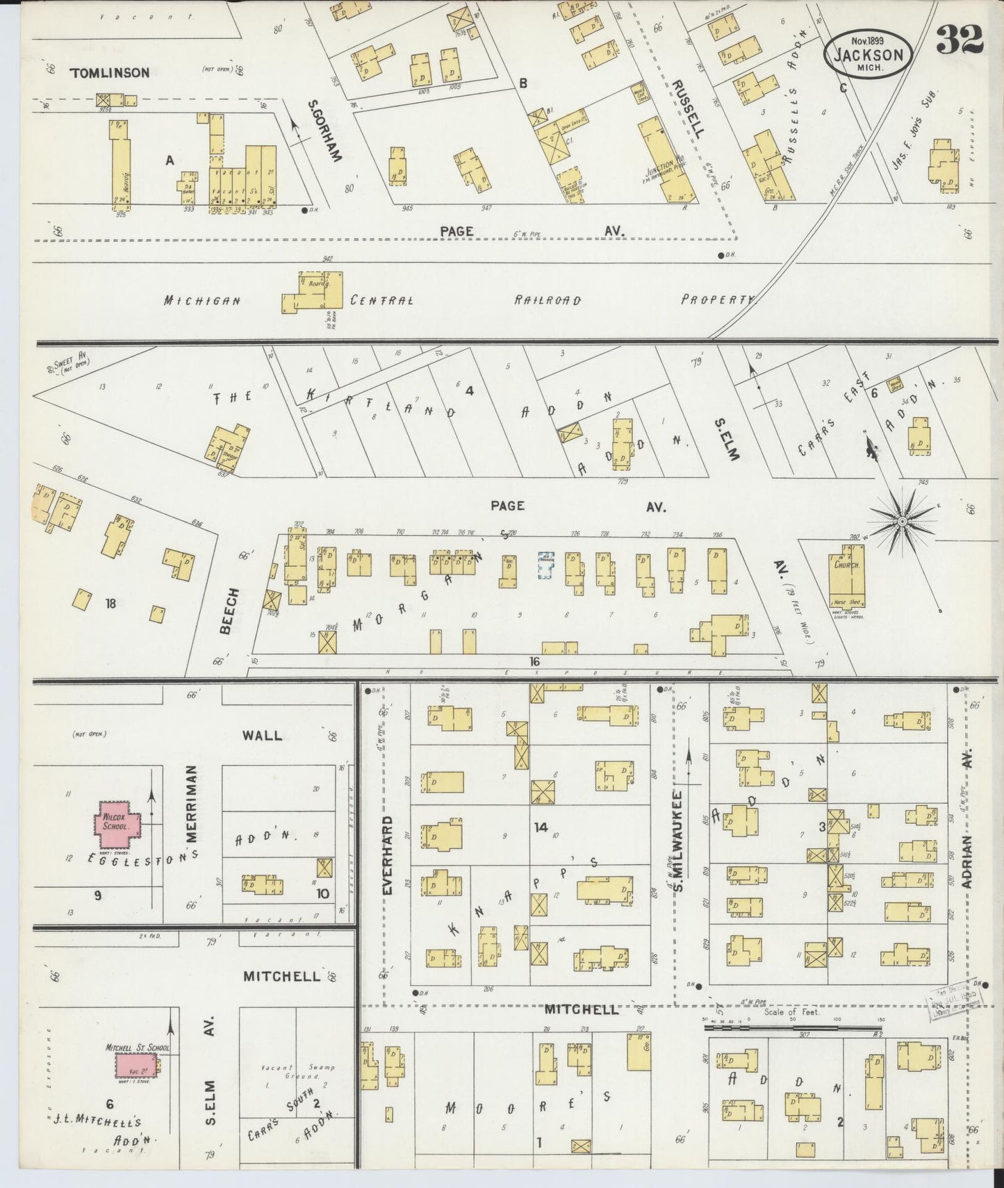 Sanborn Fire Insurance Map from Jackson, Jackson County, Michigan (1899), Sheet #0032 - Complete Map Set gallery image, historic Sanborn map, vintage wall art, Michigan Michigan