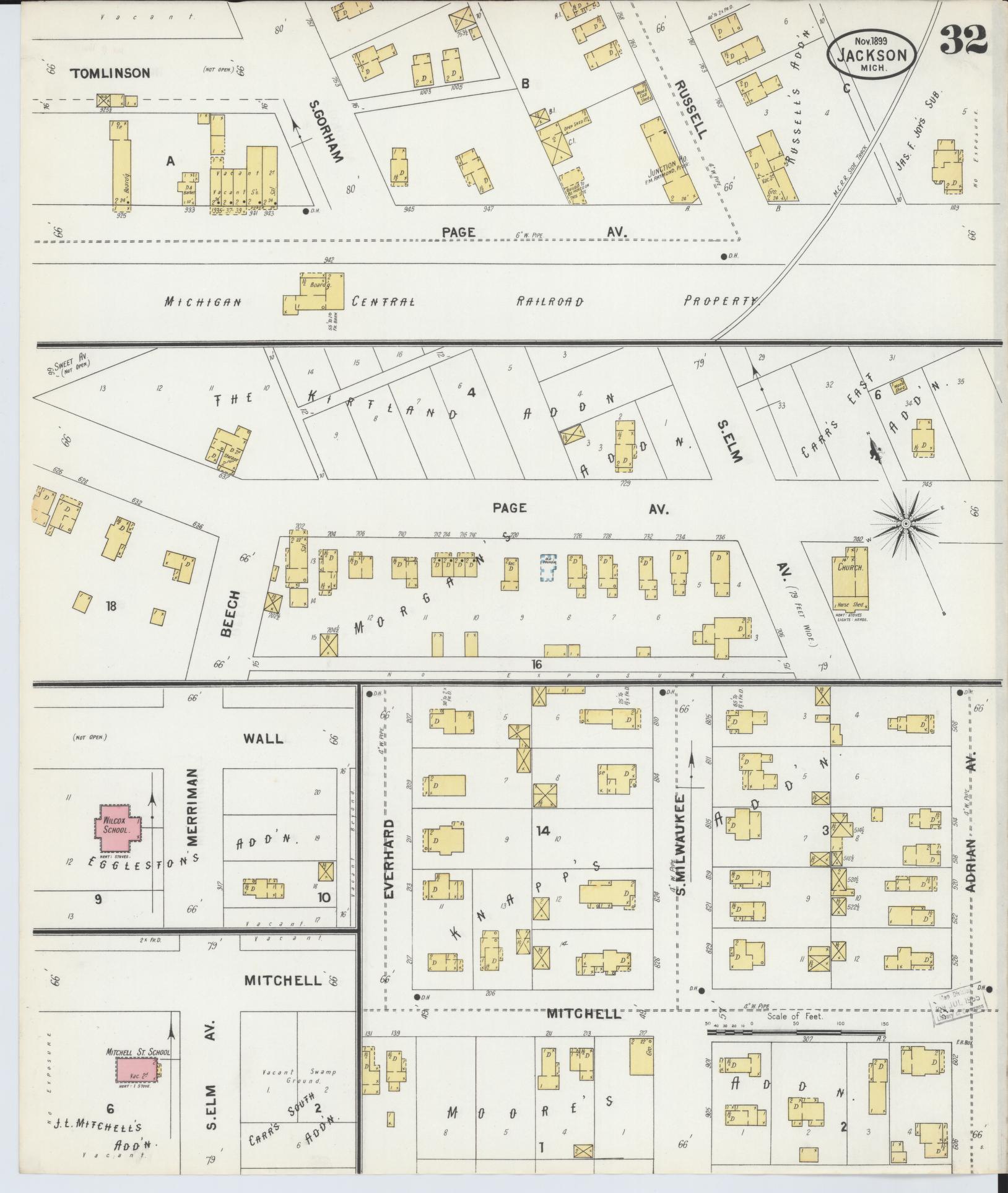 Sanborn Fire Insurance Map from Jackson, Jackson County, Michigan (1899), Sheet #0032 - Complete Map Set gallery image, historic Sanborn map, vintage wall art, Michigan Michigan