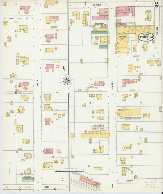 Sanborn Fire Insurance Map from Springfield, Robertson County, Tennessee (1903), Sheet #0002 - Historic Sanborn Fire Insurance Map Print, vintage old map wall art, antique decor, genealogy gift, Tennessee Tennessee map