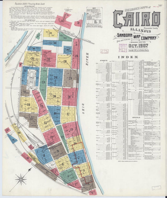 Sanborn Fire Insurance Map from Cairo, Alexander County, Illinois (1907), Sheet #0001 - Complete Map Set gallery image, historic Sanborn map, vintage wall art, Illinois Illinois