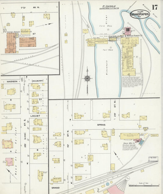 Sanborn Fire Insurance Map from Grand Rapids, Wood County, Wisconsin (1909), Sheet #0017 - Historic Sanborn Fire Insurance Map Print, vintage old map wall art, antique decor, genealogy gift, Wisconsin Wisconsin map