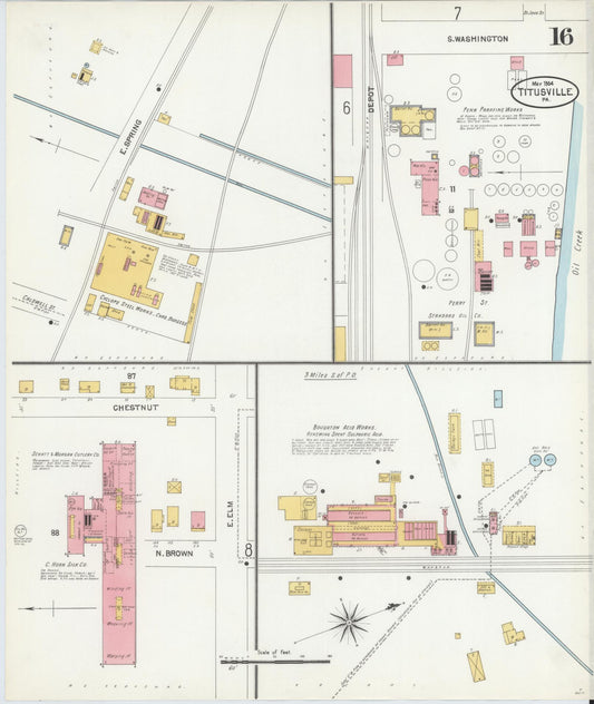 Sanborn Fire Insurance Map from Titusville, Crawford County, Pennsylvania (1904), Sheet #0016 - Historic Sanborn Fire Insurance Map Print, vintage old map wall art, antique decor, genealogy gift, Pennsylvania Pennsylvania map