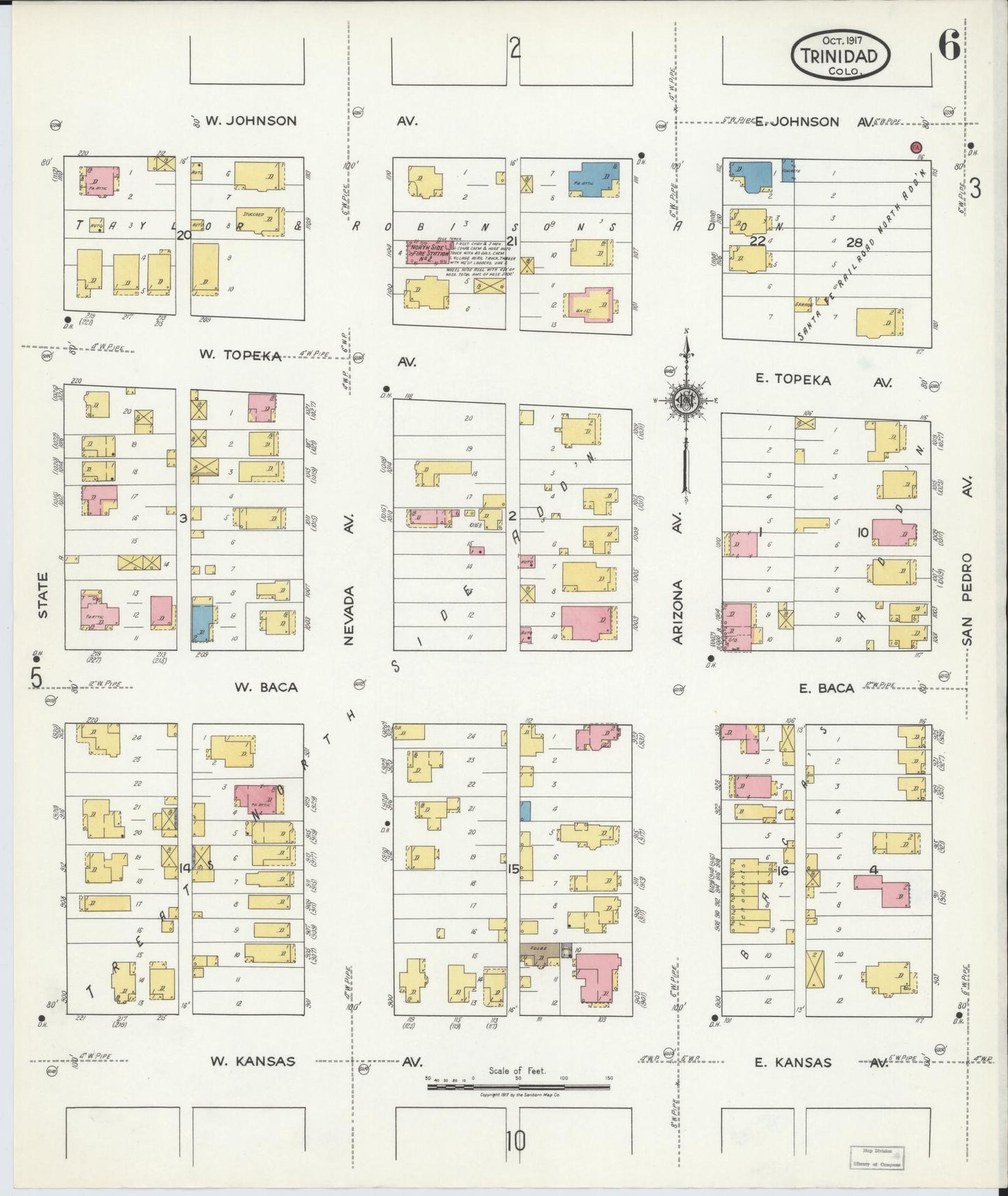 Sanborn Fire Insurance Map from Trinidad, Las Animas County, Colorado (1917), Sheet #0006 - Historic Sanborn Fire Insurance Map Print, vintage old map wall art, antique decor, genealogy gift, Colorado Colorado map