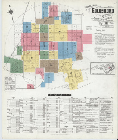 Sanborn Fire Insurance Map from Goldsboro, Wayne County, North Carolina (1918), Sheet #0001 - Complete Map Set gallery image, historic Sanborn map, vintage wall art, North Carolina North Carolina