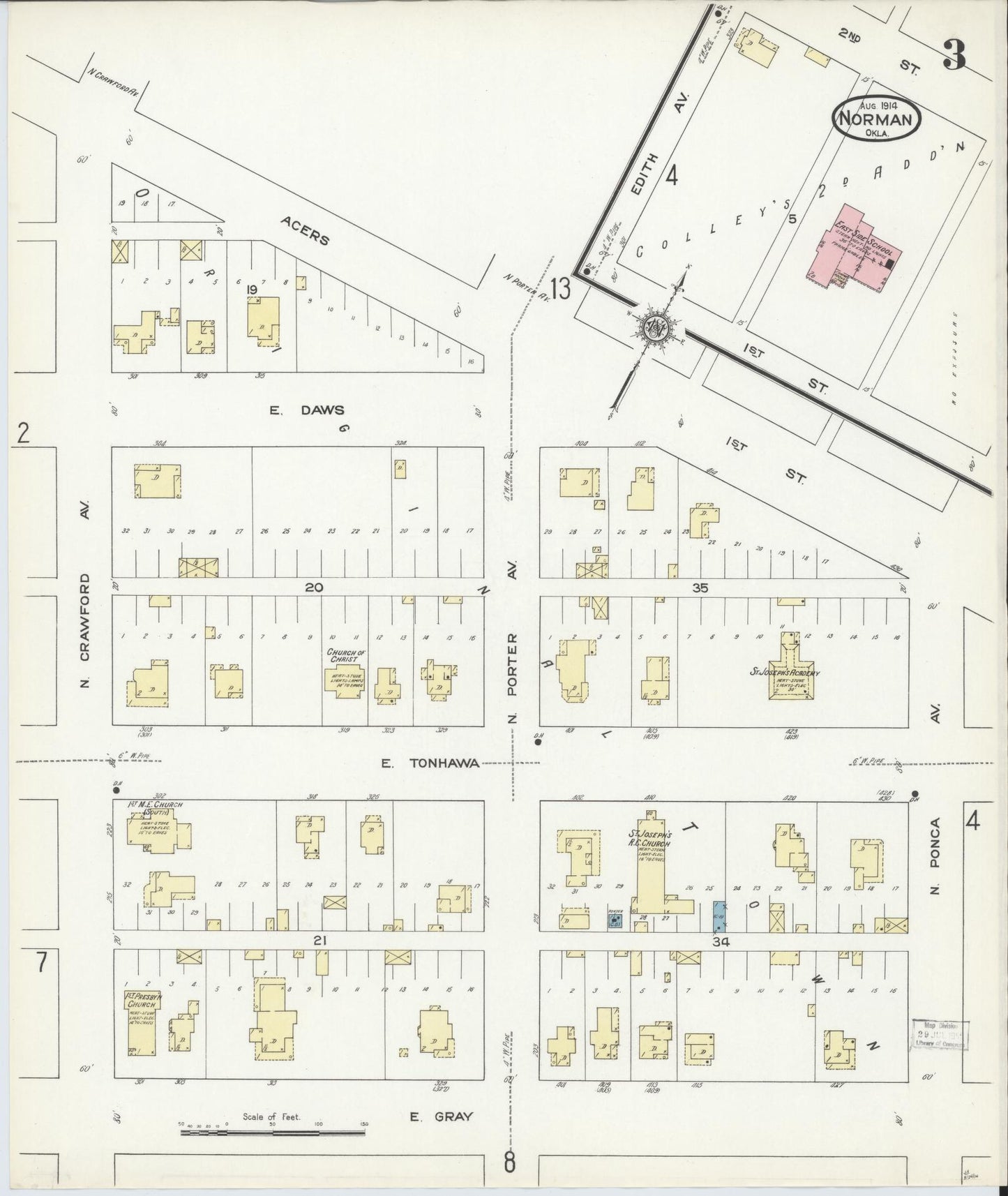 Sanborn Fire Insurance Map from Norman, Cleveland County, Oklahoma (1914), Sheet #0003 - Complete Map Set gallery image, historic Sanborn map, vintage wall art, Oklahoma Oklahoma