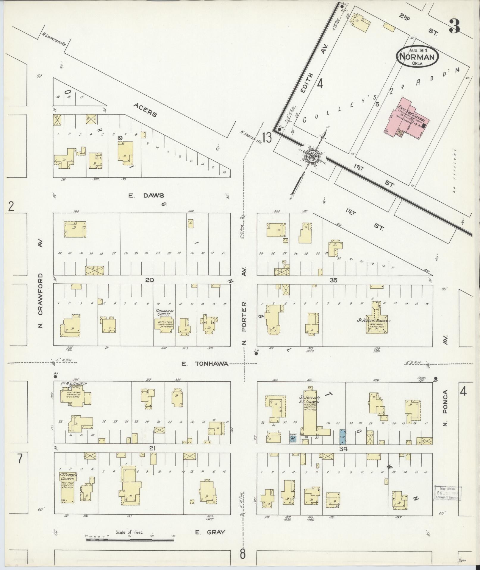 Sanborn Fire Insurance Map from Norman, Cleveland County, Oklahoma (1914), Sheet #0003 - Complete Map Set gallery image, historic Sanborn map, vintage wall art, Oklahoma Oklahoma