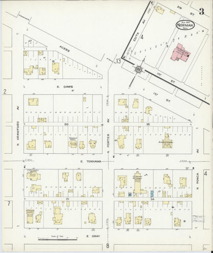 Sanborn Fire Insurance Map from Norman, Cleveland County, Oklahoma (1914), Sheet #0003 - Complete Map Set gallery image, historic Sanborn map, vintage wall art, Oklahoma Oklahoma