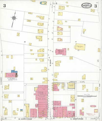 Sanborn Fire Insurance Map from Greenville, Muhlenberg County, Kentucky (1923), Sheet #0003 - Complete Map Set gallery image, historic Sanborn map, vintage wall art, Kentucky Kentucky