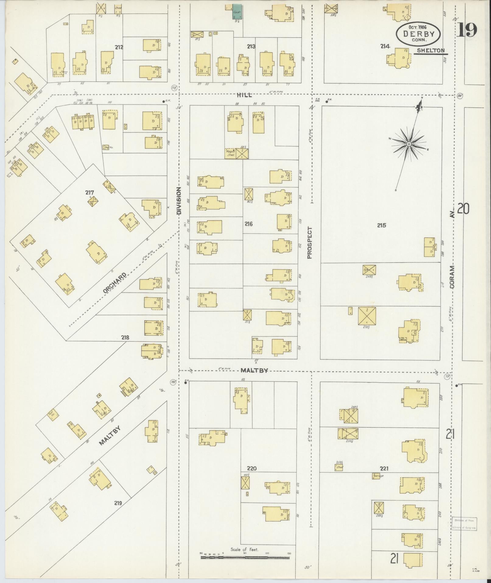 Sanborn Fire Insurance Map from Derby, New Haven County, Connecticut (1906), Sheet #0019 - Complete Map Set gallery image, historic Sanborn map, vintage wall art, Connecticut Connecticut