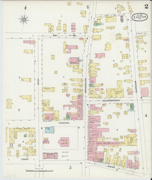 Talbot, Maryland - 1896 - Sanborn Fire Insurance Map, Sheet #0002 - Historic Sanborn Fire Insurance Map Print, Talbot Maryland 1896 0002 vintage old map wall art